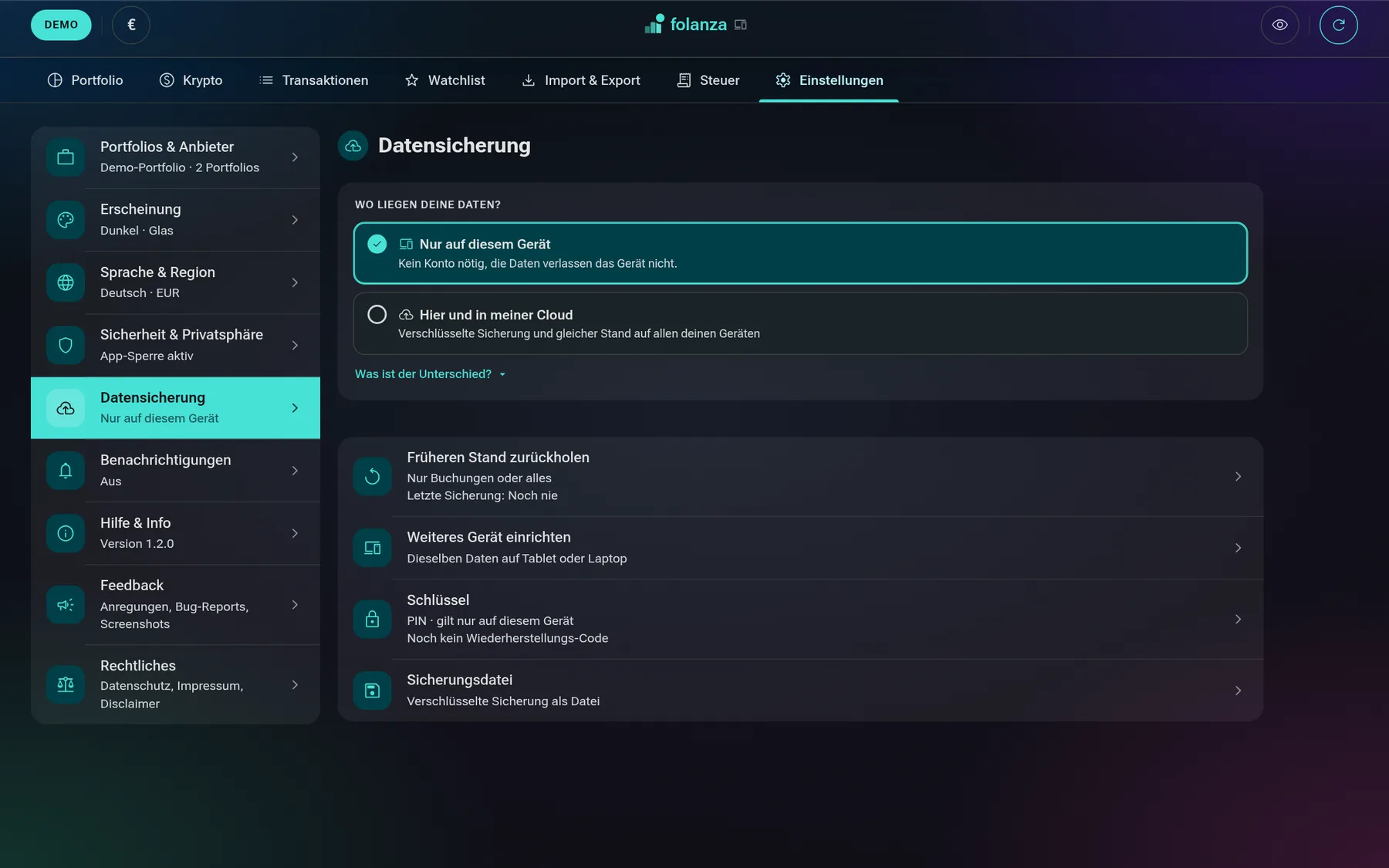Folanza: Datensicherung am Desktop – Daten nur auf dem Gerät oder zusätzlich verschlüsselt in der eigenen Cloud