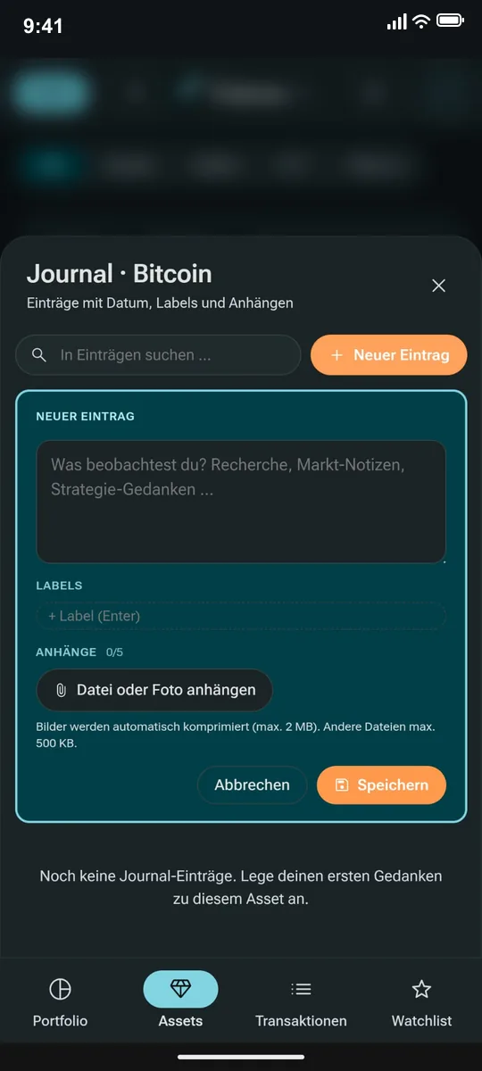 Folanza: Asset-Journal mit Notizen und Tags